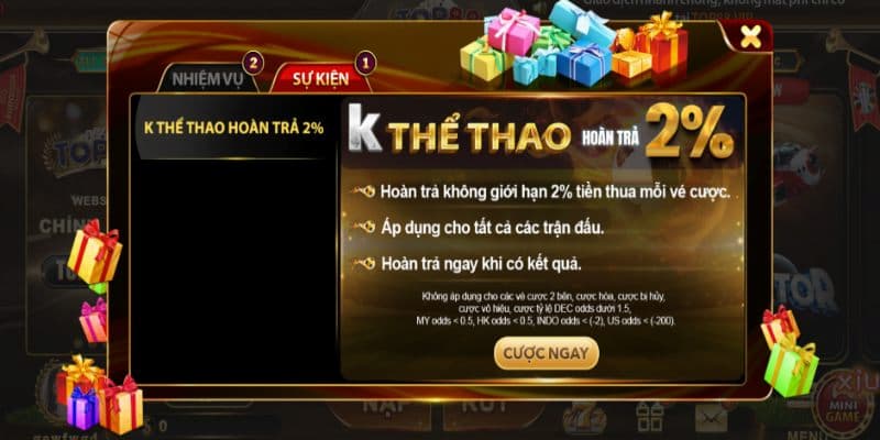 Hoàn trả siêu hấp dẫn tại sảnh cược thể thao Top88