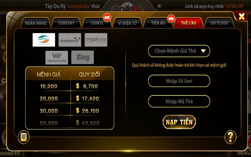 Nạp tiền qua thẻ cào là phương thức giao dịch đơn giản