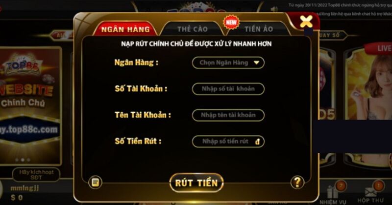 Nạp tiền Top 88 hỗ trợ nhiều hình thức